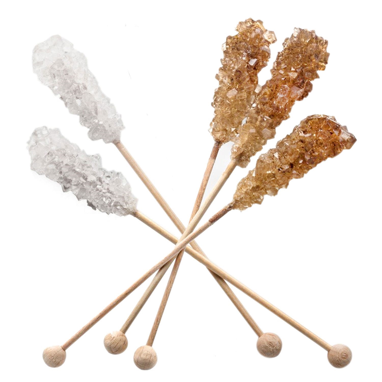 Fünf Rock Candy Zuckersticks in Weiß und Braun, Zuckerstange, Kristall-Stock, Rocksugar, Kristallzucker, Deko-Süßigkeit