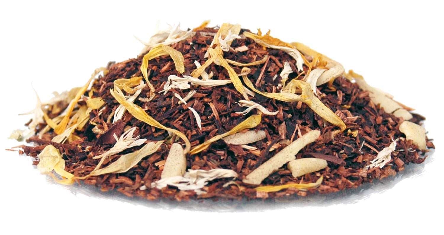 Loser Rooibostee mit Blüten und Fruchtstücken, Tee, Loseblätter, Rooibos, Rottöne, Kräuter-Tee