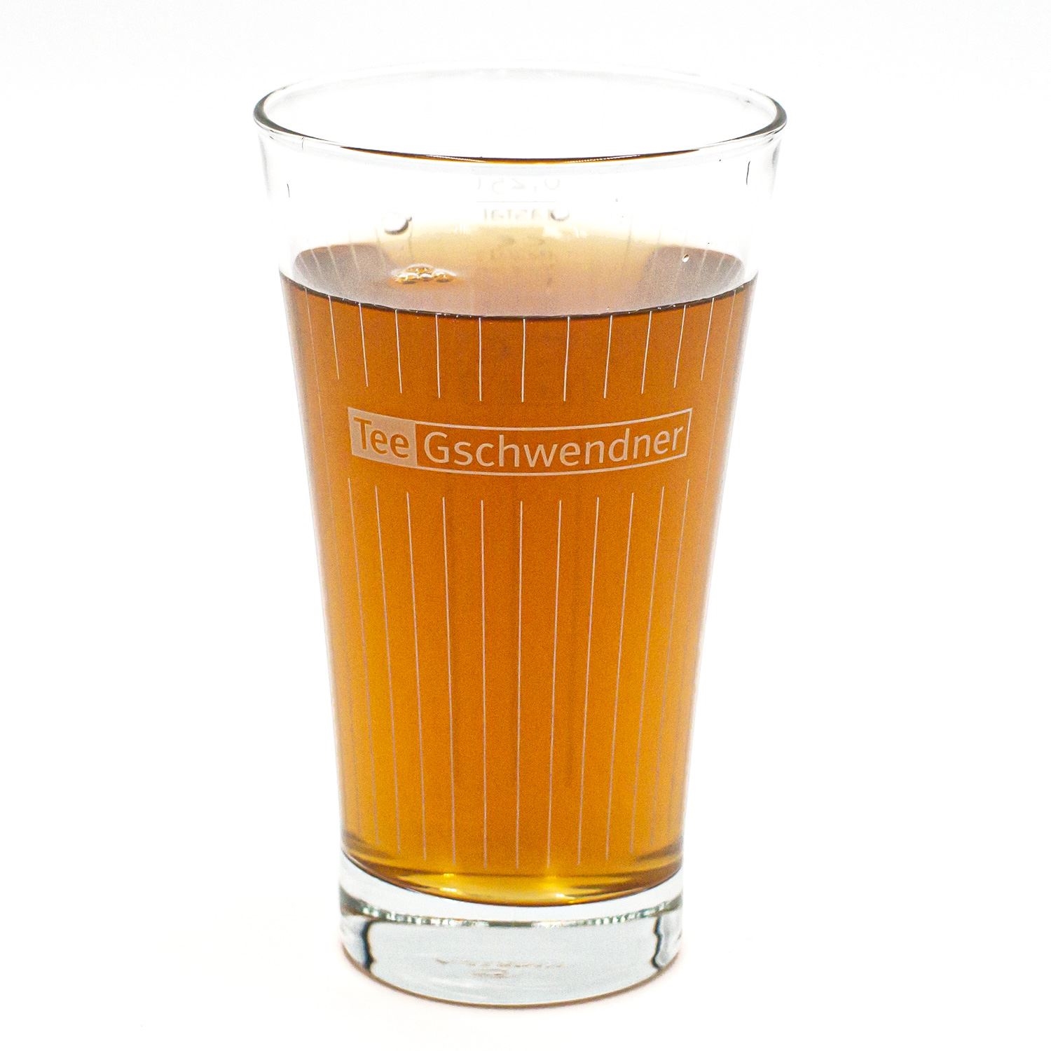Gefülltes Tee Gschwendner Teeglas aus Glas, glas, bier, hohes glas, gestreift, transparentes glas