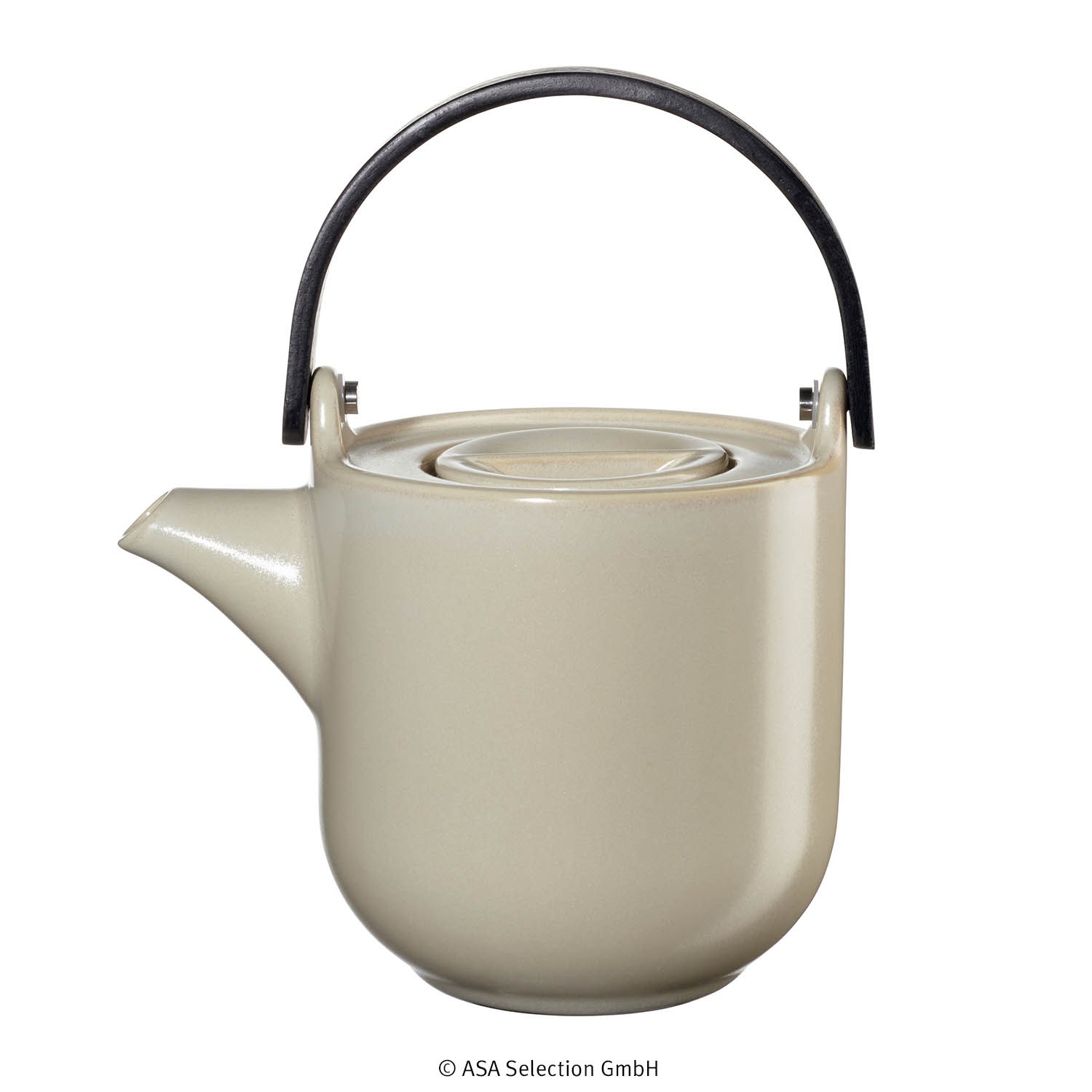 Beige Keramik-Teekanne mit schwarzem Henkel, Teekanne, Kanne, Hänge-Topf, Körperfarbe, Elementarmaterial