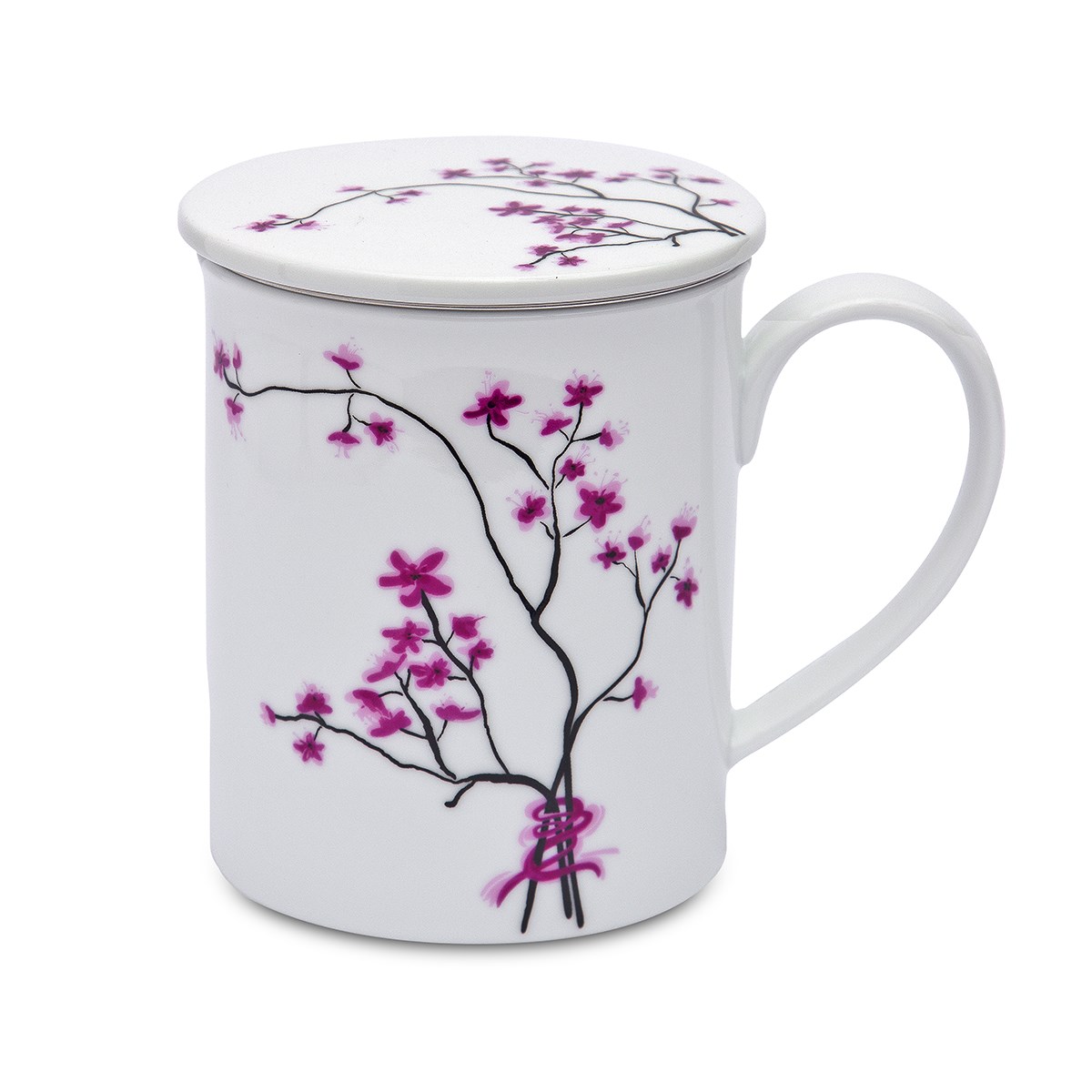 porzellanbecher, blumendesign, rosa blumen, mit deckel, stehende tasse
