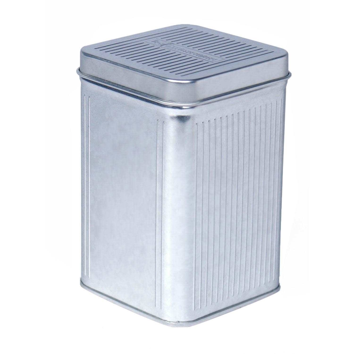 Silberne rechteckige Metalldose mit Deckel, Metallbox, Dose, Aufbewahrung, Blechbehälter, Stahloptik