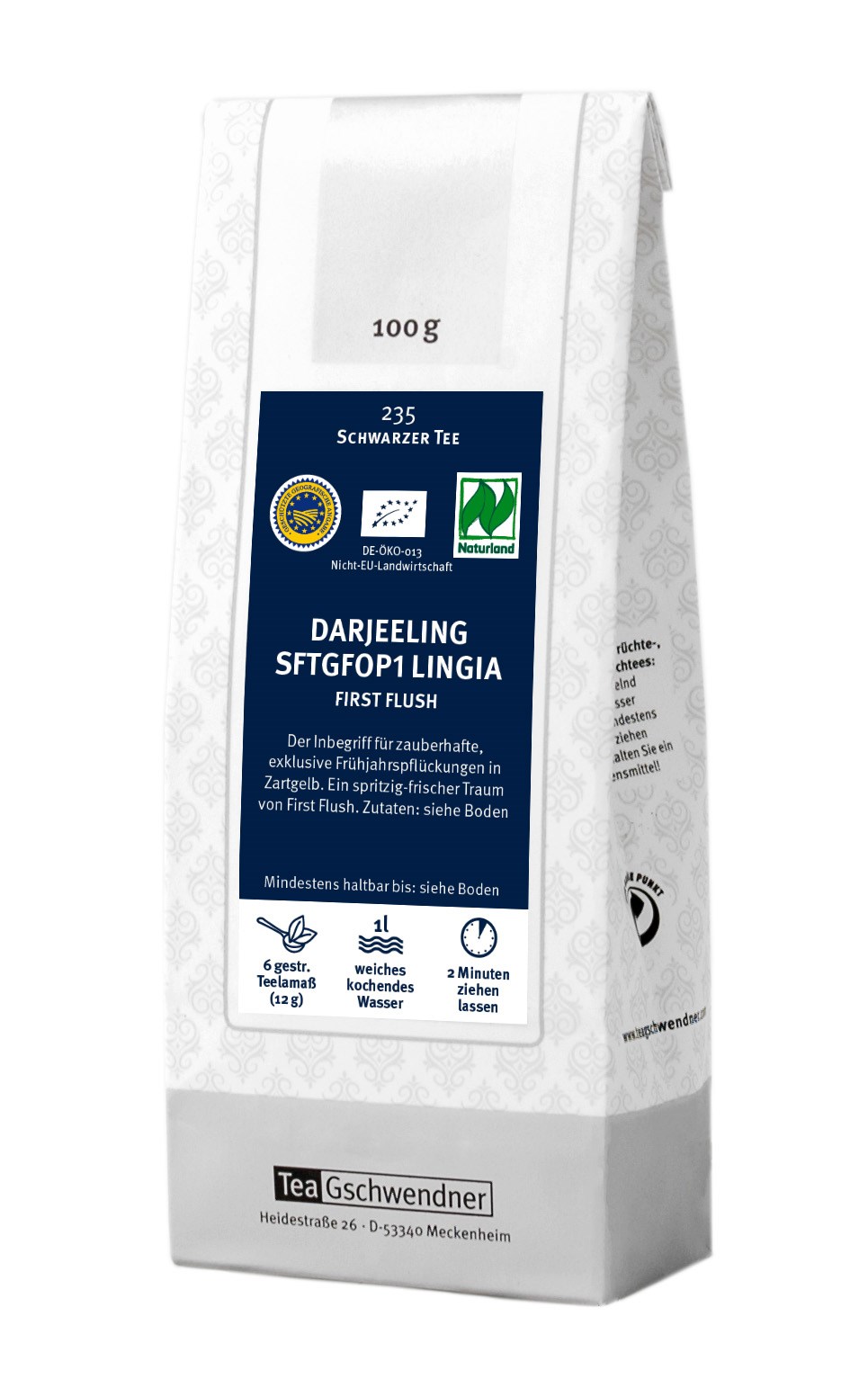 Teegschwendner Darjeeling Schwarzer Tee First Flush 100g, Schwarztee, Darjeeling, First Flush, 100 g, Teepackung