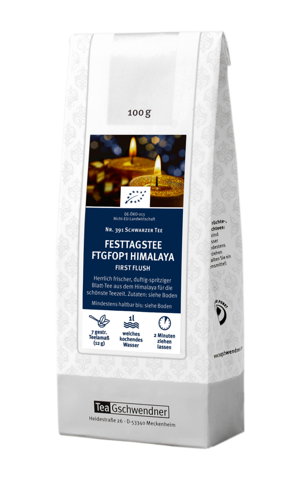 Teepackung Festtagstee FTGFOP1 Himalaya 100g, Schwarztee, Himalaya, First Flush, Teebeutel, 100 g