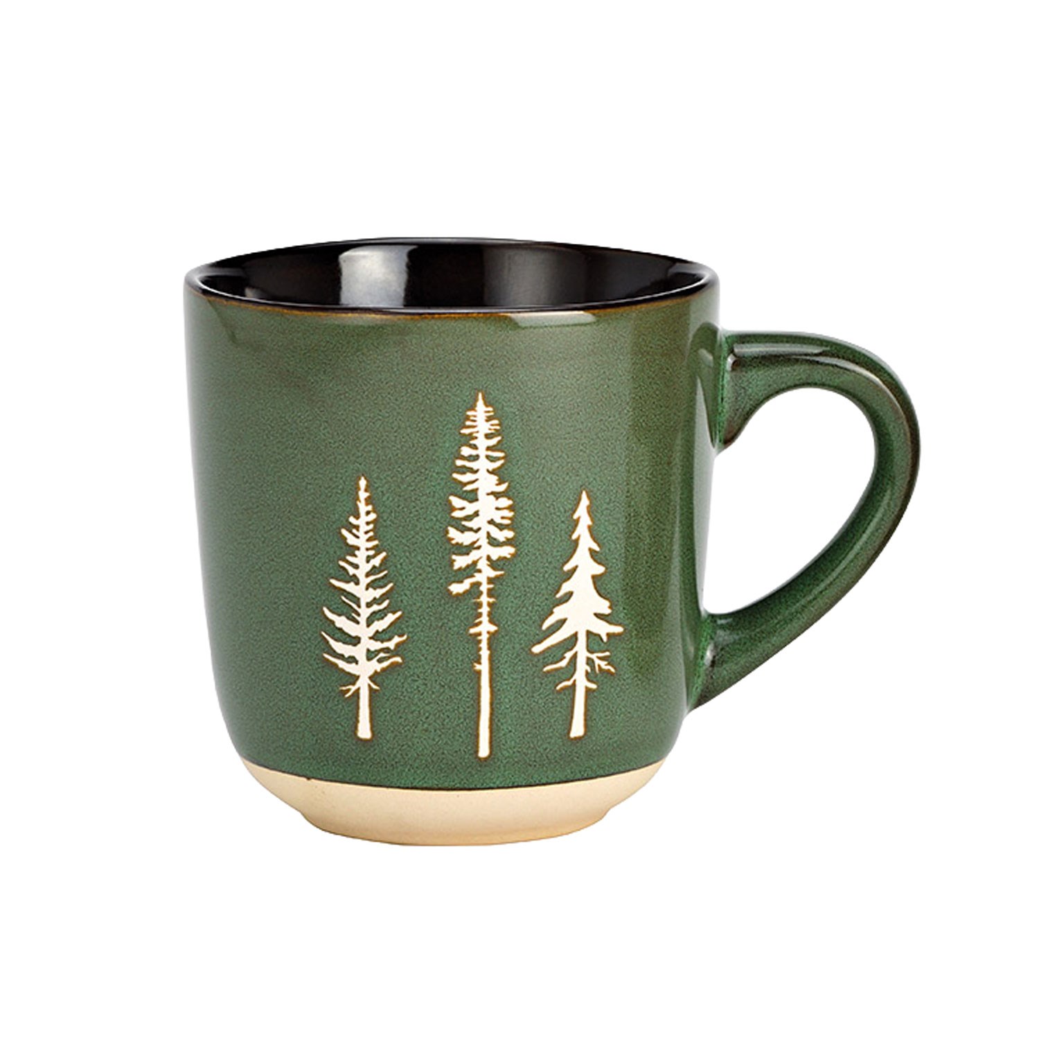 Keramiktasse, Dunkelgrün, Tannenmotiv, Glasiert, Henkel