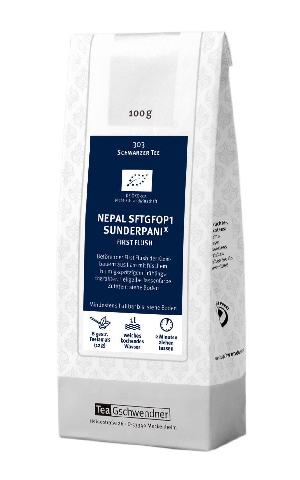 Teegschwendner Nepal Sunderpani First Flush Schwarzer Tee 10, Schwarztee, First Flush, Nepal, Teebeutel, 1 l