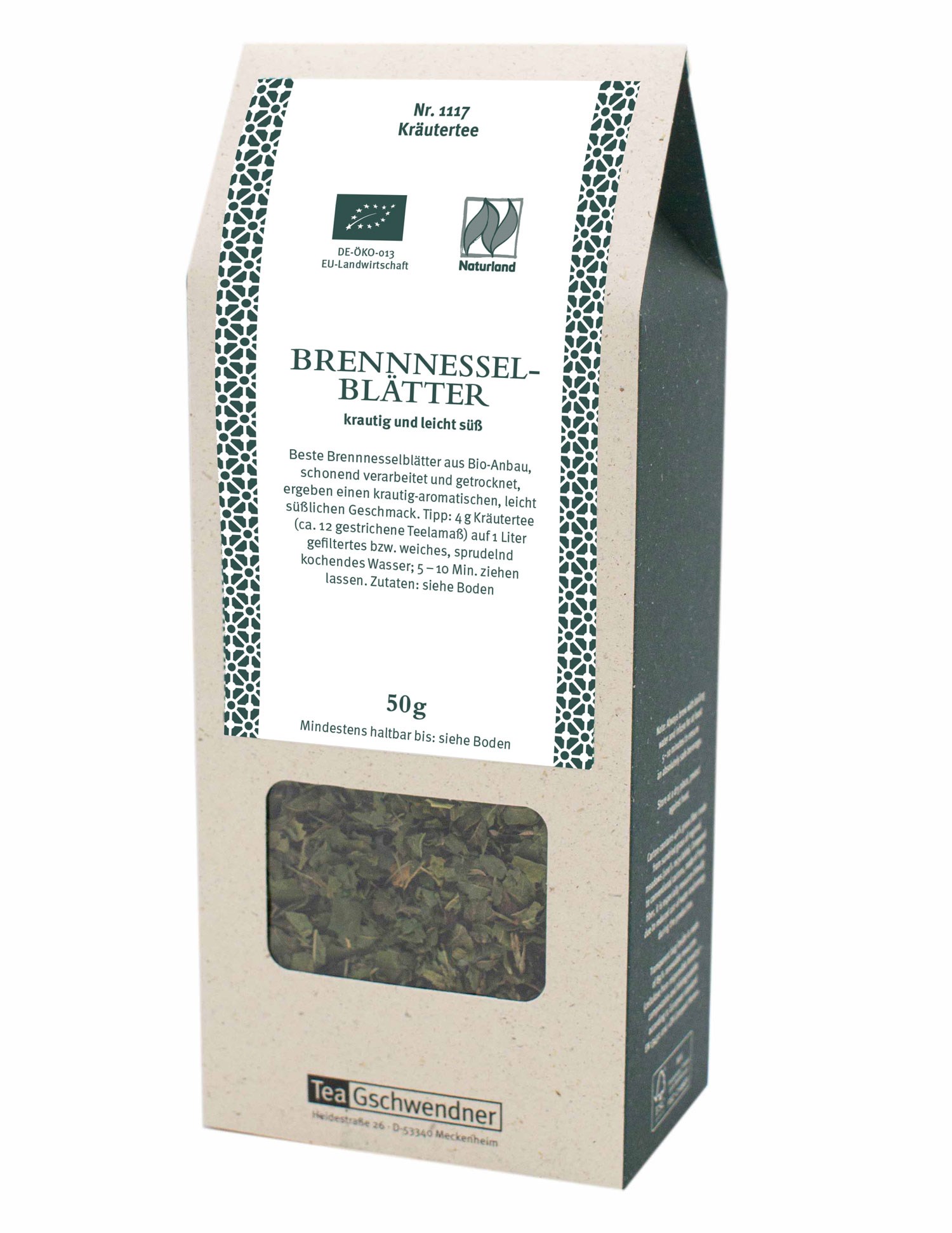 Kräutertee, Brennesselblätter, Bio-Anbau, Lose Blätter, Teekarton