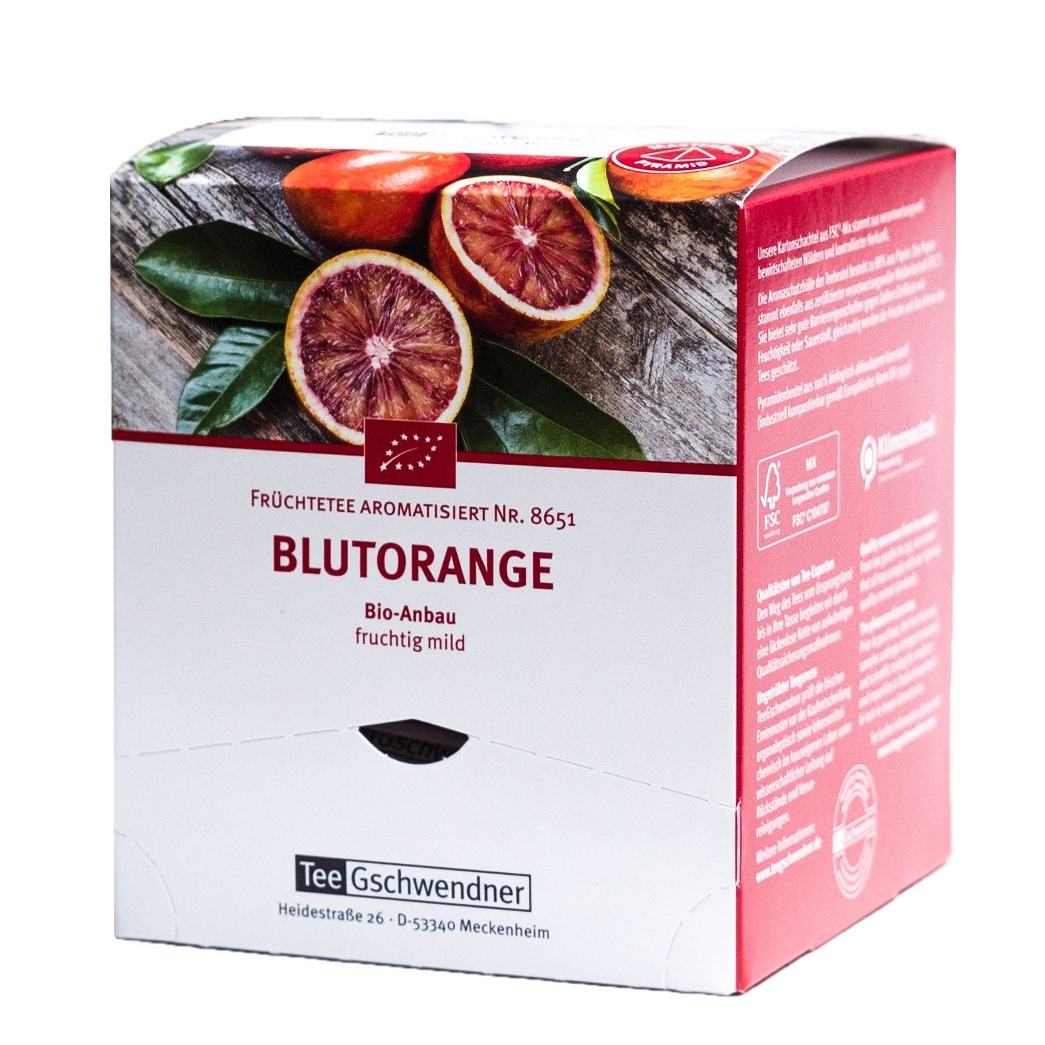 TeeGschwendner Bio-Früchtetee Blutorange Packung, Blutorange, Bio-Anbau, Früchtetee, Aromatisiert, Kartonbox