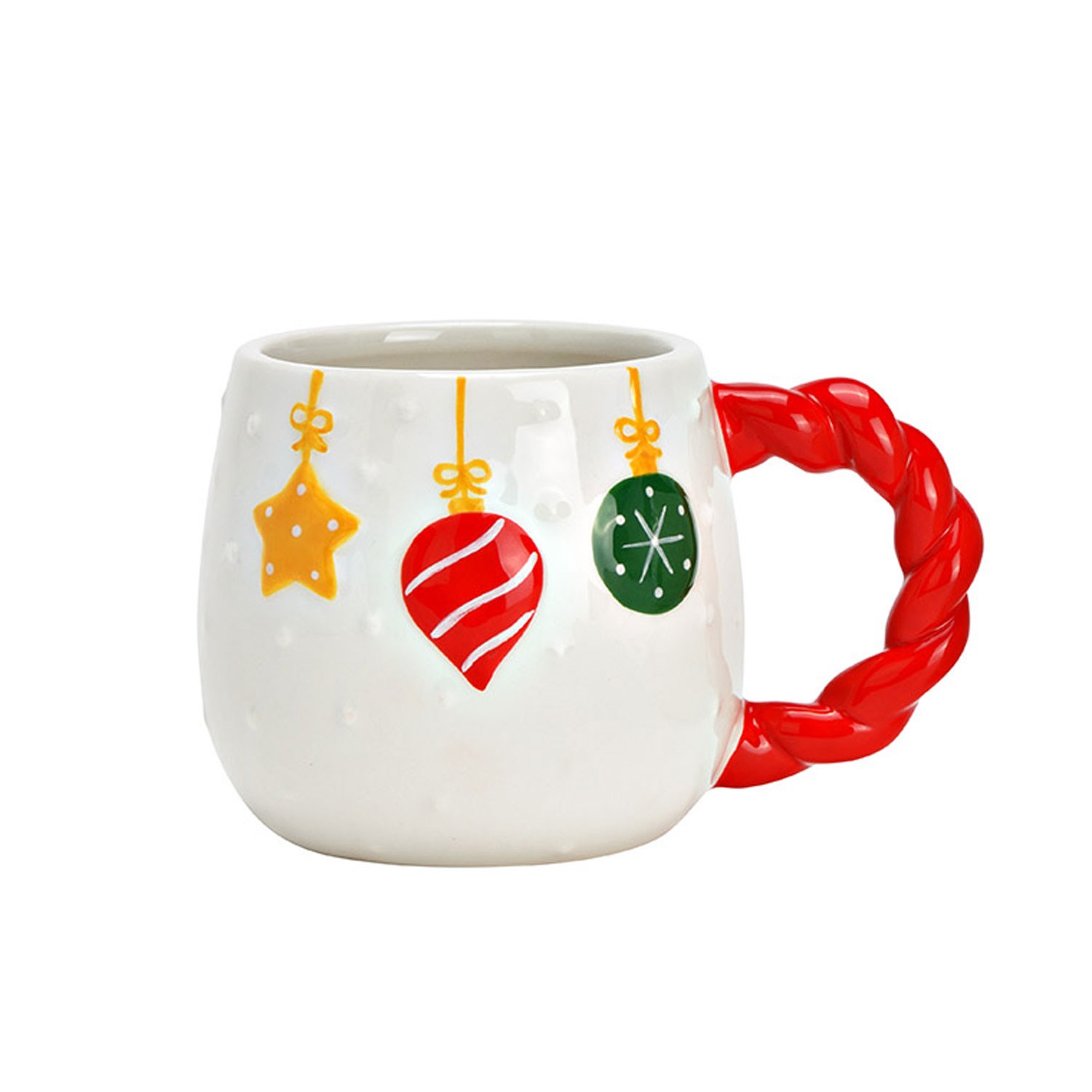 Tasse, Weihnachtsdeko, Weihnachtskugeln, Roter Henkel, Porzellan