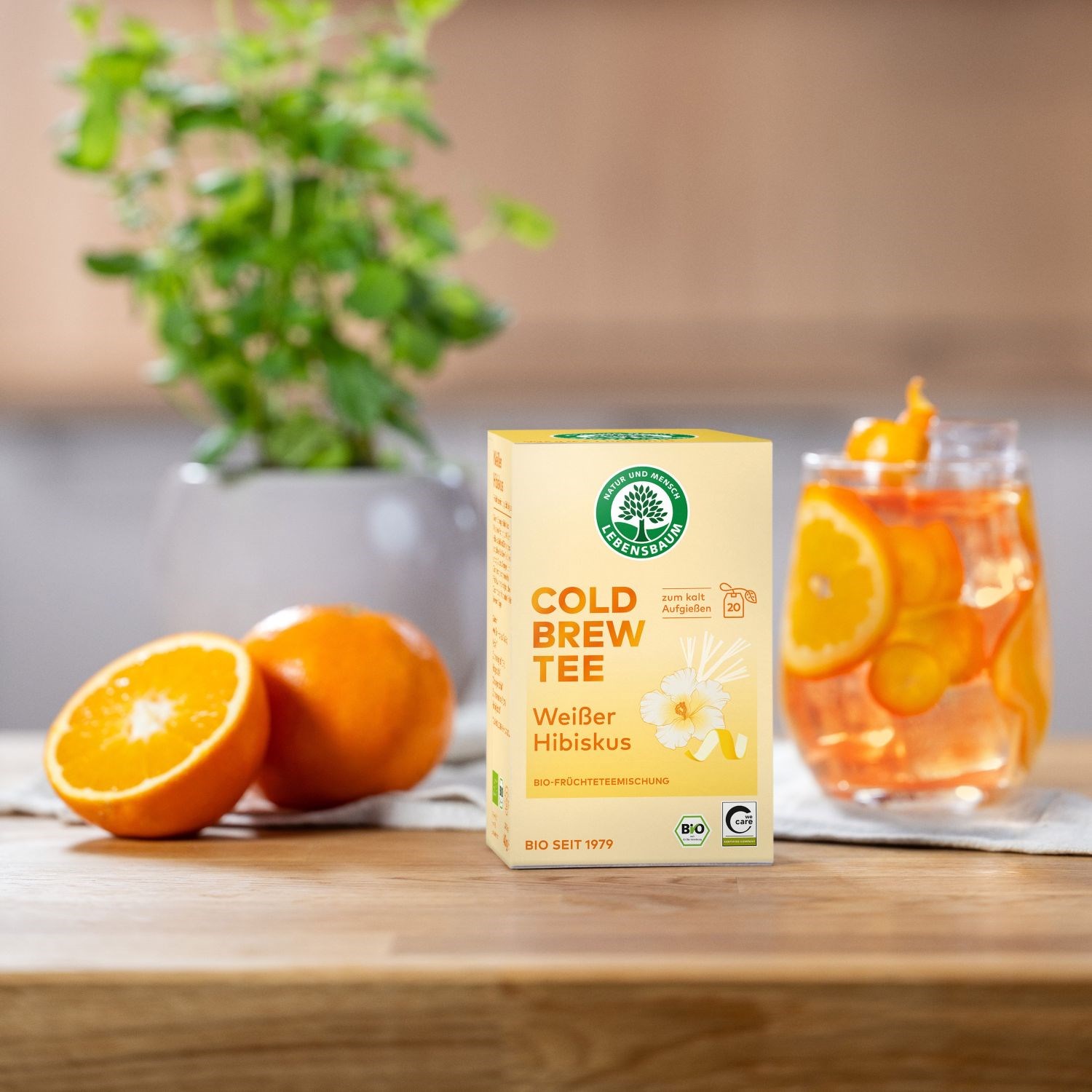 Cold Brew Tee, Weiße Hibiskus, Bio, Früchtetee, Kartonverpackung, Cold brew Tee, Hibiskus, Bio, Orangensaft, Früchteteemischung