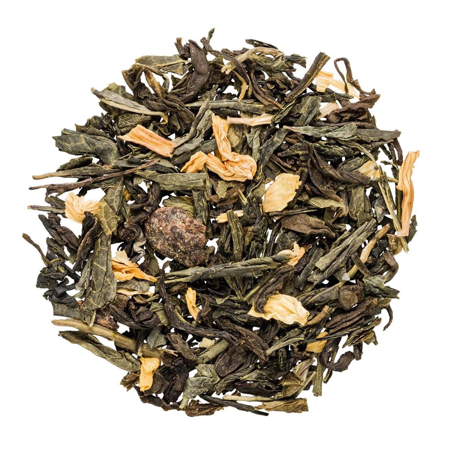 Lose Blattmischung aus grünem Tee und Fruchtstücken, Grüner Tee, Grüner Tee, Teeblätter, Kräuterteemischung, Tee-Blend