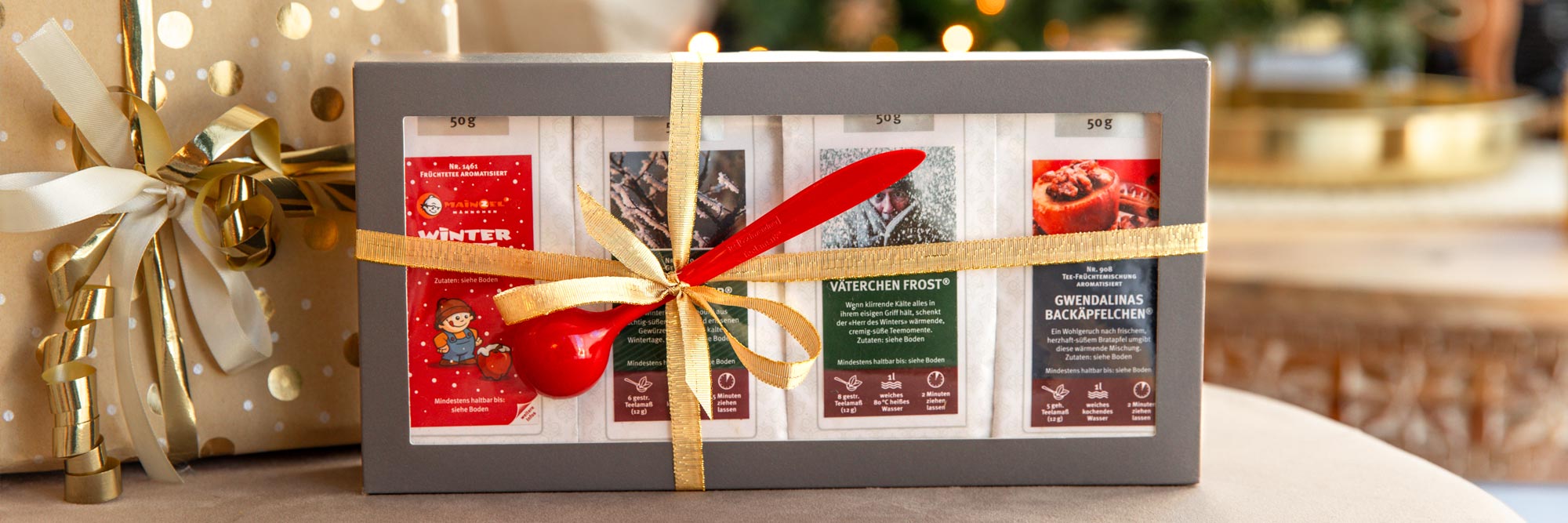 Elegantes Teegeschenkset mit vier aromatisierten Tees und go