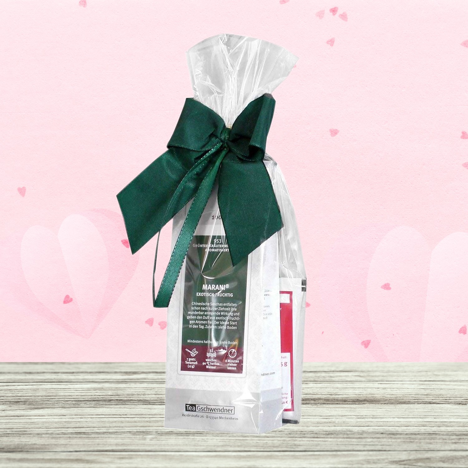 Tee Gschwendner Geschenkset mit grüner Schleife, Teeset, Geschenkverpackung, Kräutertee, Teemaschine?, Dekoration