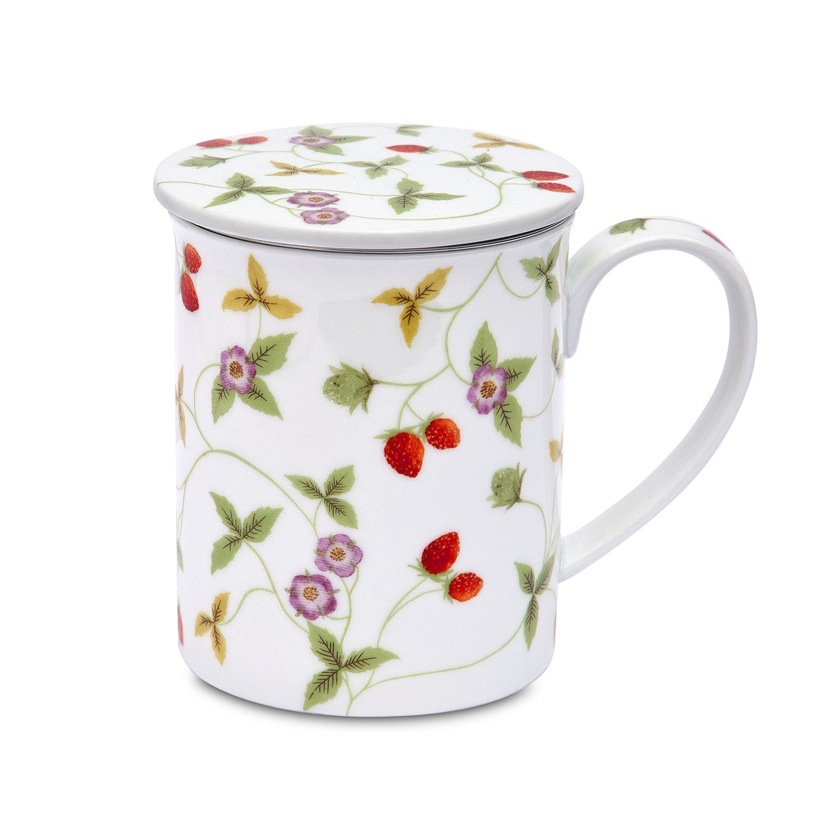 Porzellan-Thermobecher, Blumenmuster, Henkeltasse, Lid, Rot