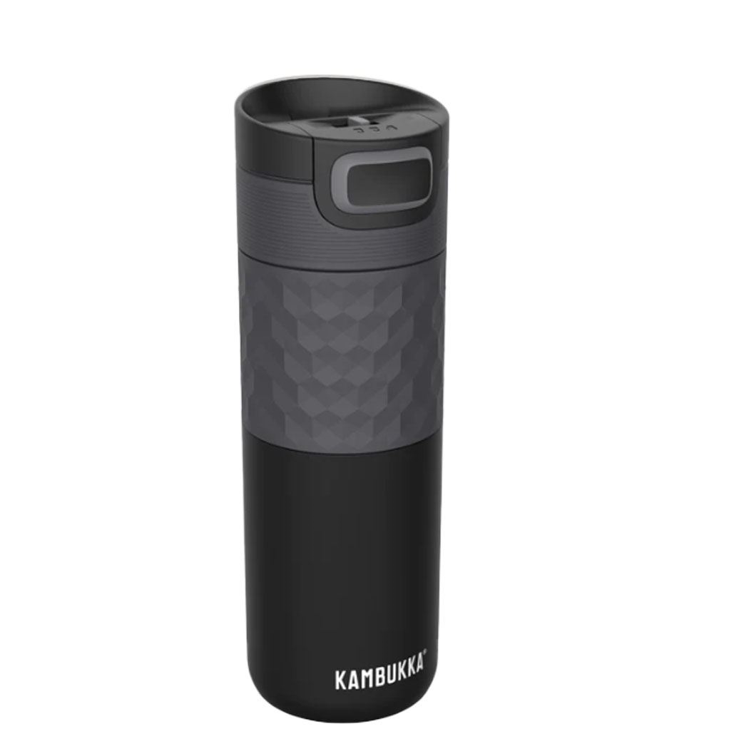 Schwarzer Kambukka Thermobecher mit Trinkverschluss, Trinkflasche, Vakuumflasche, Metallflasche, Gebürstete Oberfläche, Kambukka