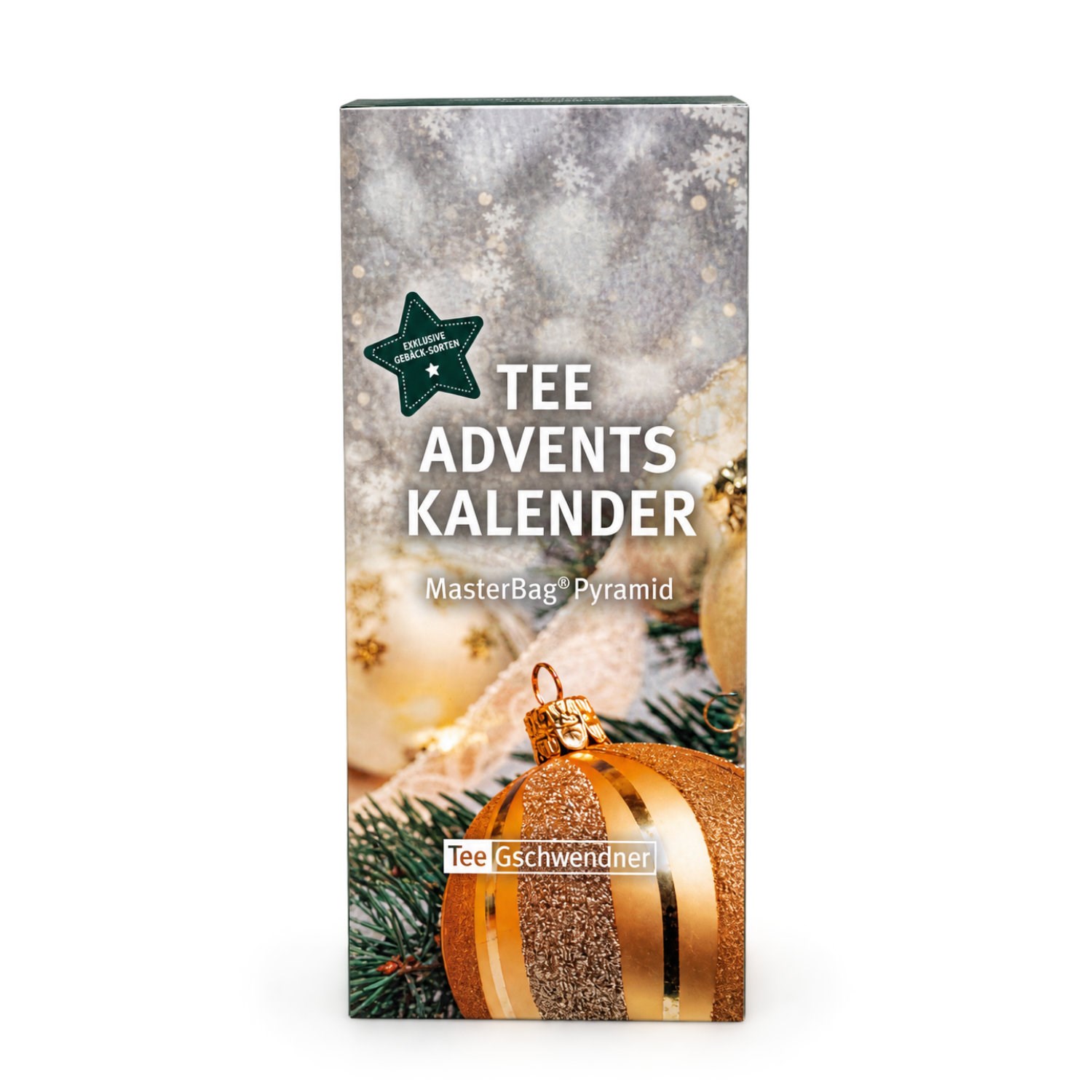 Tee Gschwendner Adventskalender MasterBag Pyramid weiß, tee, adventskalender, kalender, geschenk, pyramide, tee, adventskalender, pyramide, weihnachten, ornament, tee advents kalendar, pyramide, weihnachtskalender, tee-verpackung, goldener ornament
