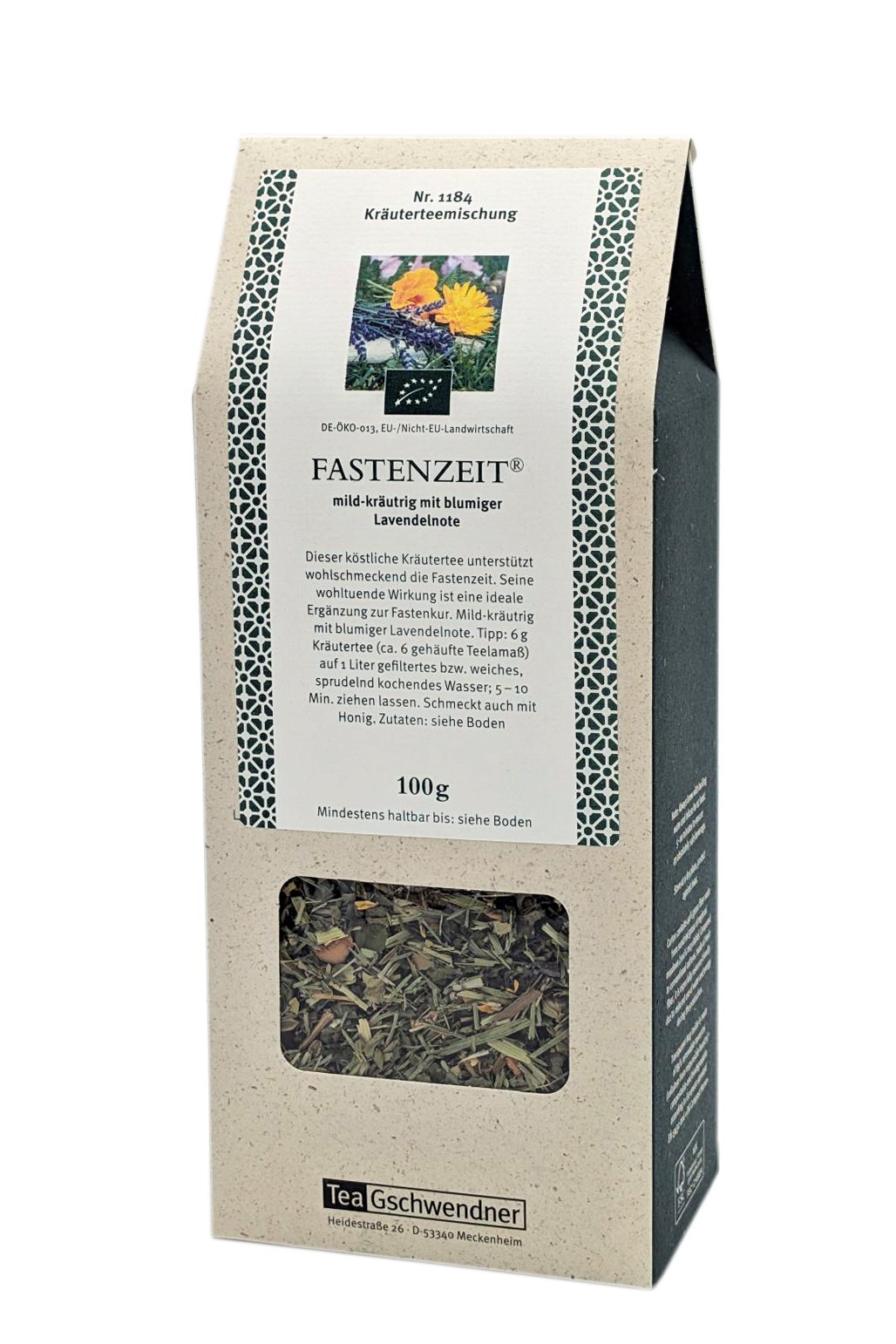 Tea Gschwendner Fastenzeit Kräutertee mild-kräutrig 100g, Kräutertee, Lavendelnote, 100 g, Pappverpackung, Fensterfenster?
