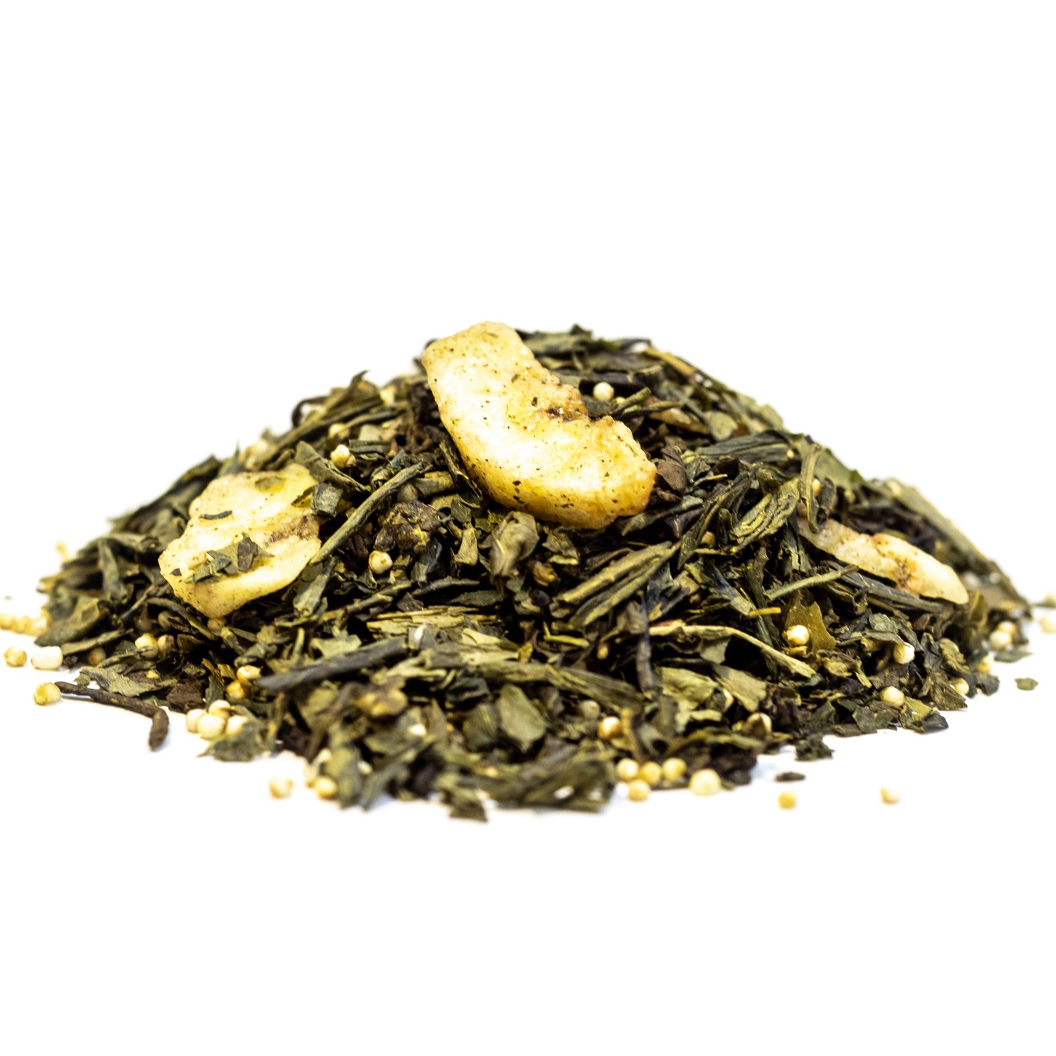 Lose Teemischung aus grünem Tee mit Fruchtstücken, Matcha, Sencha, Grüner Tee, Lose Blätter, Pulverisierte Blätter