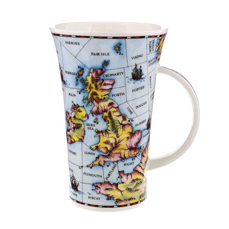 Hoher Porzellanbecher mit bunter Britischen-Inseln-Karte, Mug, Kaffeetasse, Landkarte, Weltkarte, Porzellan