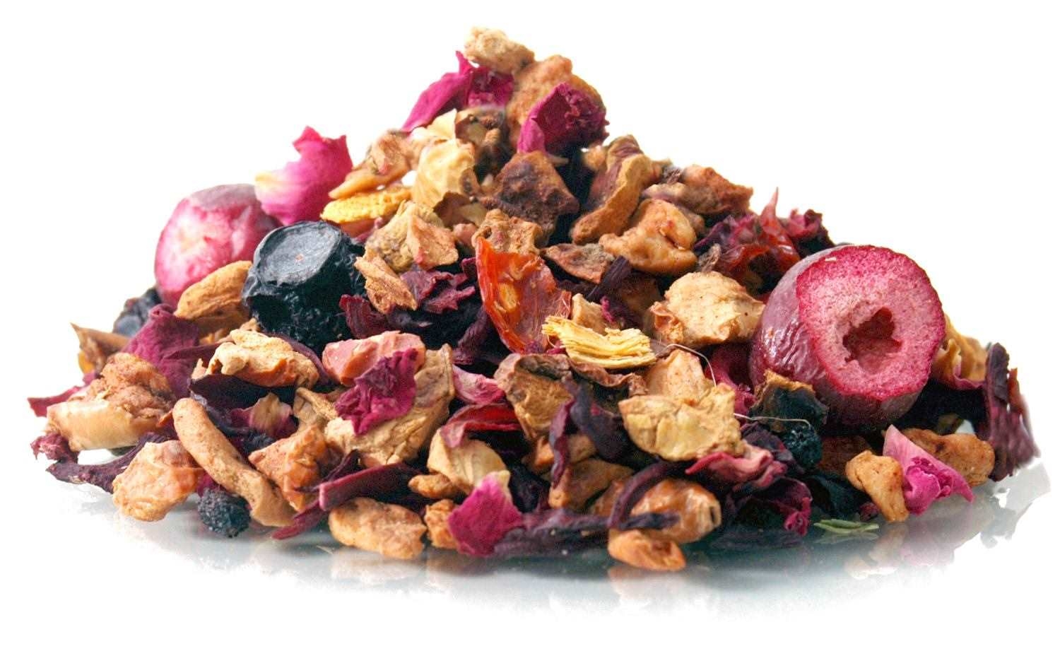 Bunte Früchtetee-Mischung mit Beeren und Apfelstücken, Tee-Mischung, Kräutertee, Trockenfrüchte, Beerentee, Lose Mischung
