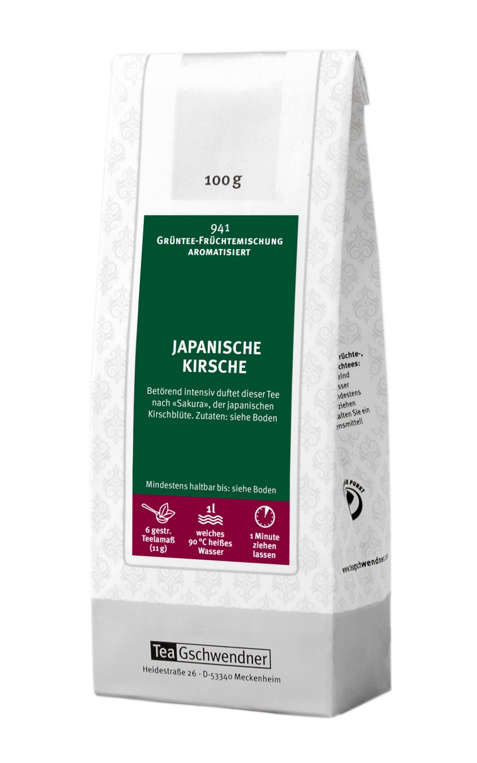 TeeGschwendner Japanische Kirsche Grüner Tee 100g Beutel, Japanische Kirsch, Kirsche, Grüntee-Mischung, aromatisiert, Teebeutel