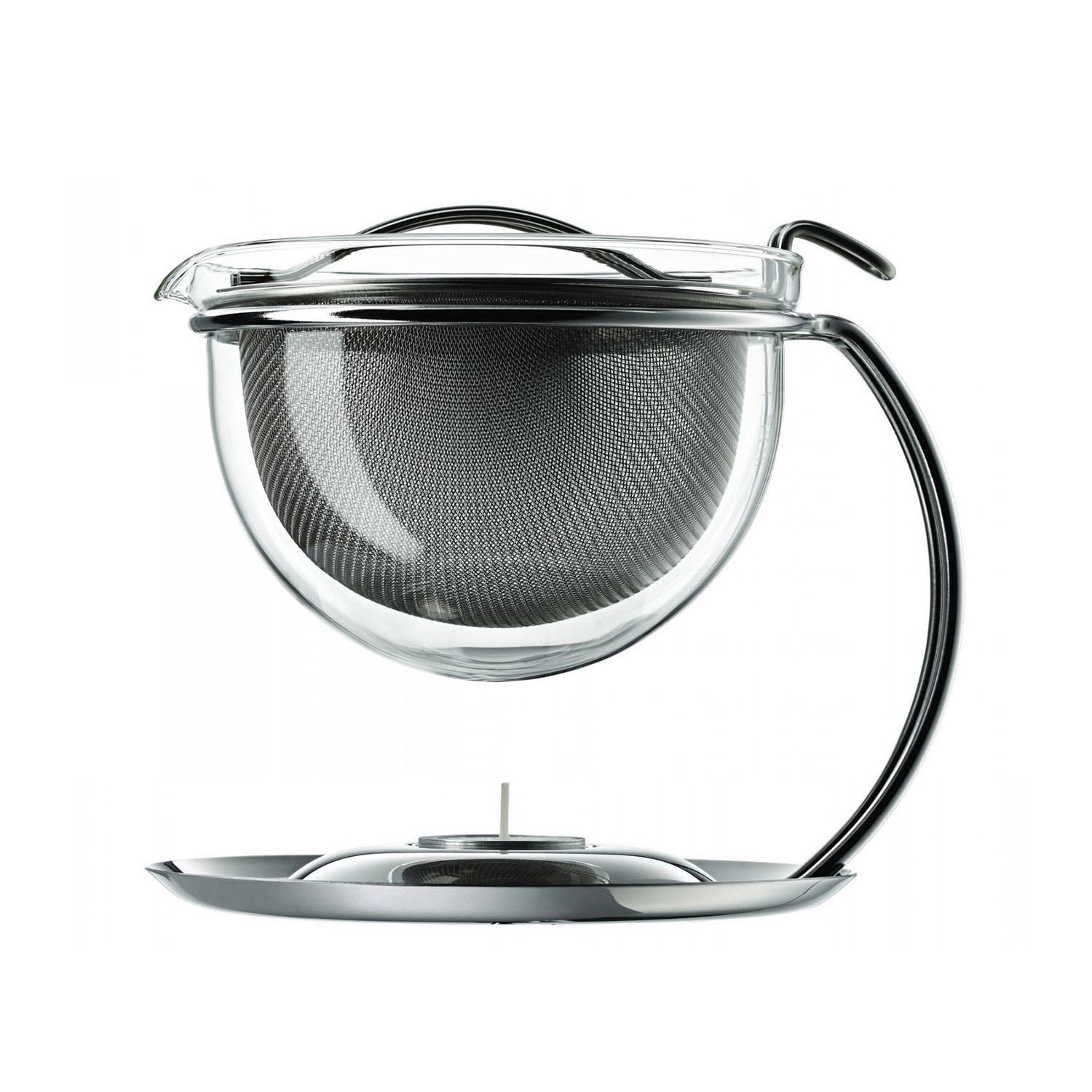 Moderne Glasteekanne mit feinmaschigem Edelstahlsieb, Kaffee-Filter, Teesieb, Glasbehälter, Stahl-Stiel, Kaffeezubereitung
