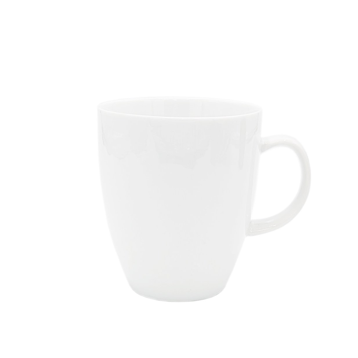 Schlichte weiße Porzellantasse mit Henkel, Tasse, Becher, Kaffeetasse, Porzellan, weiß