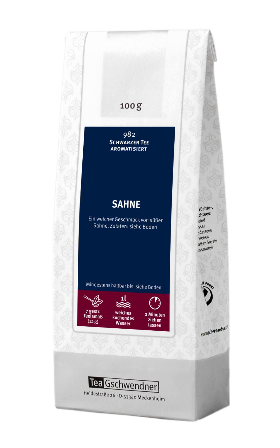 TeaGschwendner Schwarzer Tee aromatisiert Sahne 100g, Tee, Schwarzer Tee, Aromatisierter Tee, Sahne, 1l