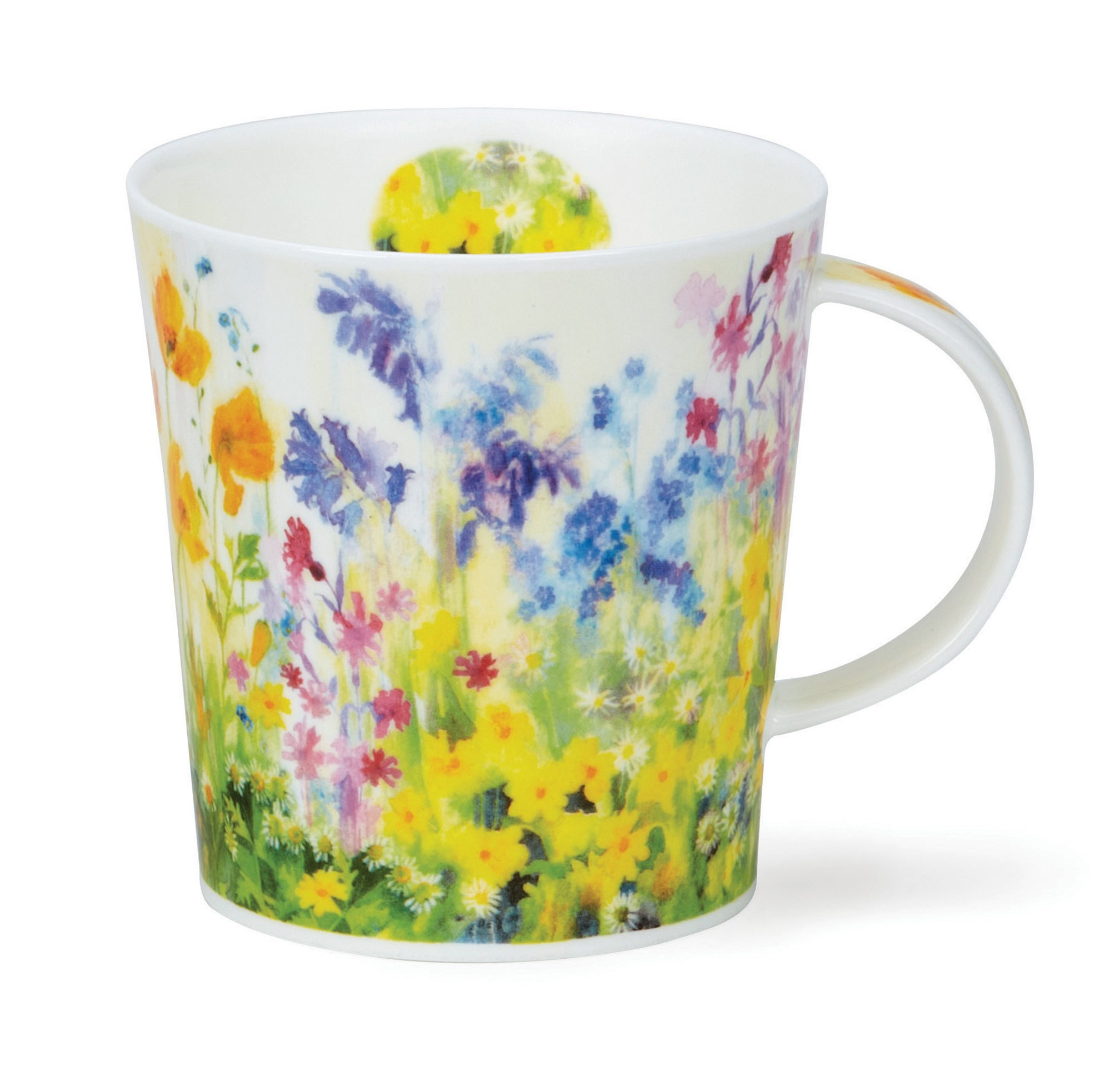 Bunte Porzellantasse mit Motiv einer Blumenwiese, Tasse, Kaffeetasse, Blumenmuster, Porzellan, Mehrfarbig