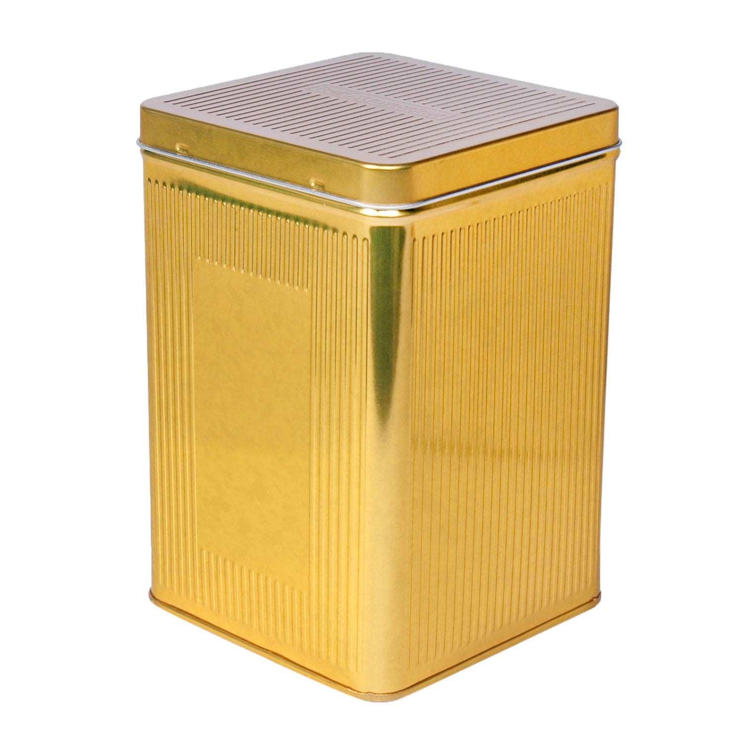 Goldene Metall-Vorratsdose mit Deckel, Blechdose, Goldfarbe, Rechteckiger Behälter, Rillen-Design, Deckelbox