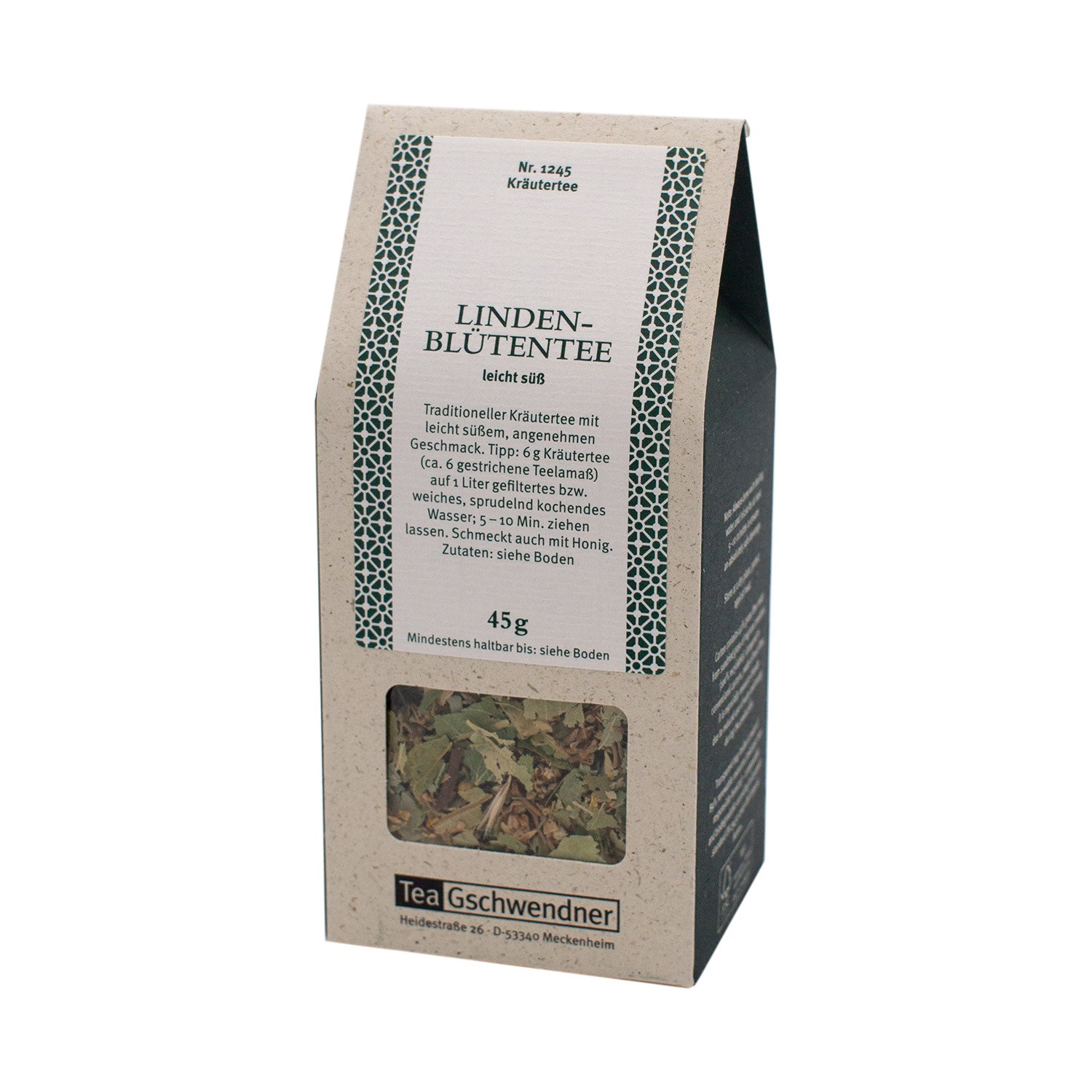Packung Tea Gschwendner Lindenblütentee, 45g, Kräutertee, Lindenblütentee, Teebeutel, 50 g, lose Teemischung