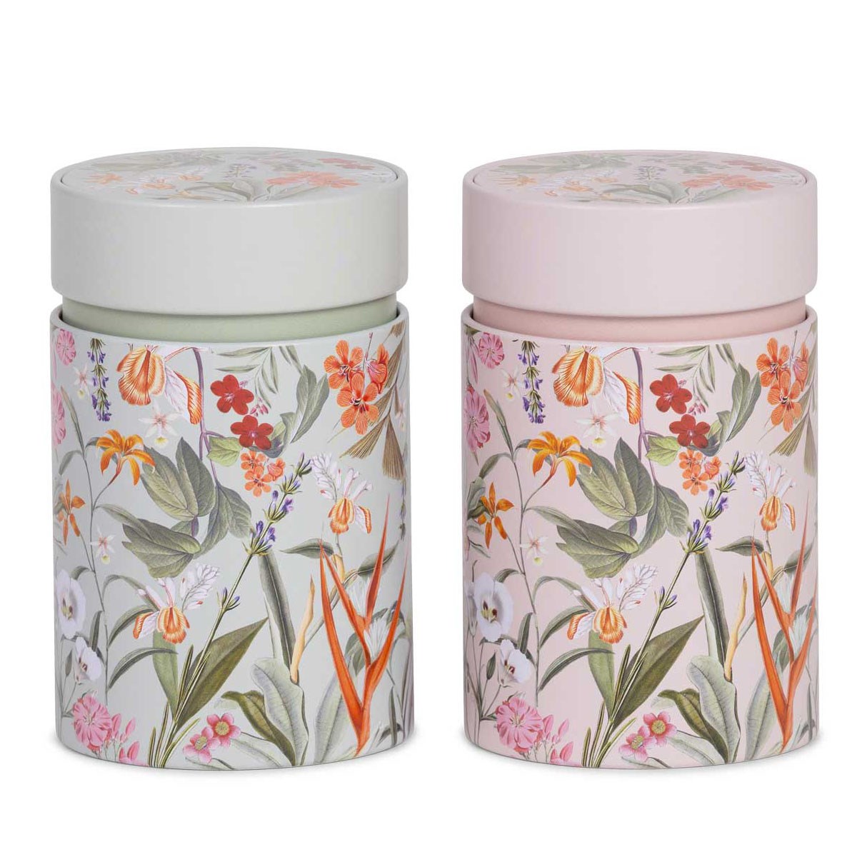 Cylindrical Eigenart tea caddy Mira mint 150g made of tinplate with airtight lid and pastel floral design for safe tea storage