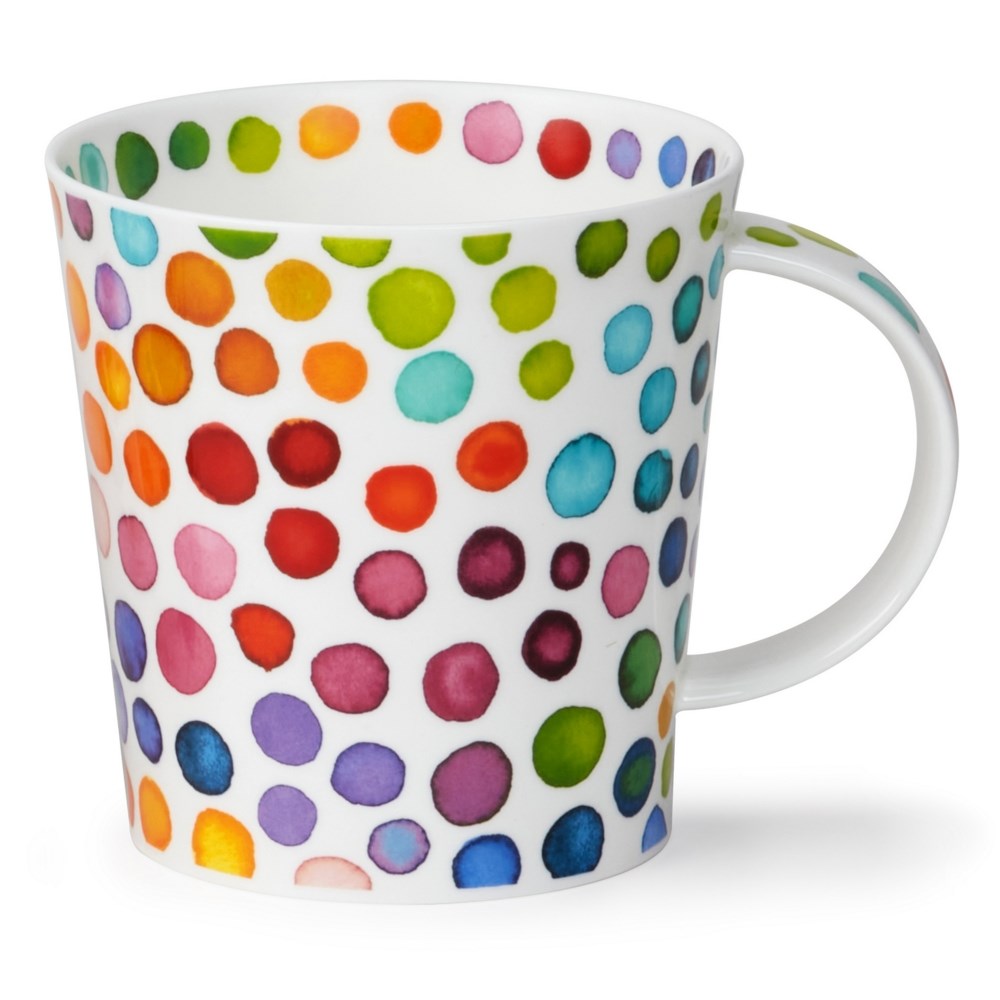 Weiße Porzellantasse mit bunten Punkten, Tasse, Porzellan, bunt gepunktet, Keramikbecher, Trinkgefäß